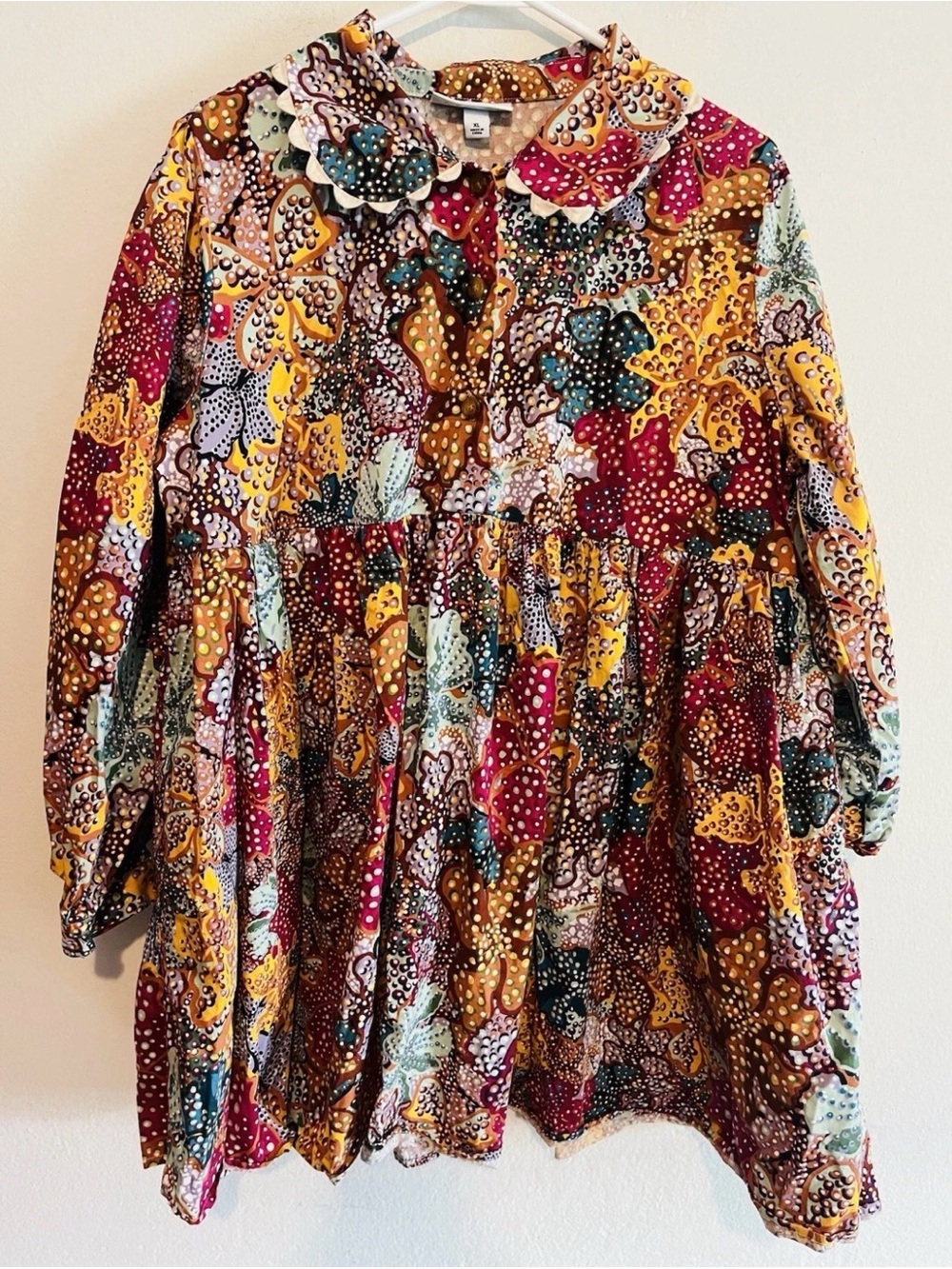 Kika Vargas TARGET Dress Women XL Pink Floral Anemone Babydoll Art Folk Tropical